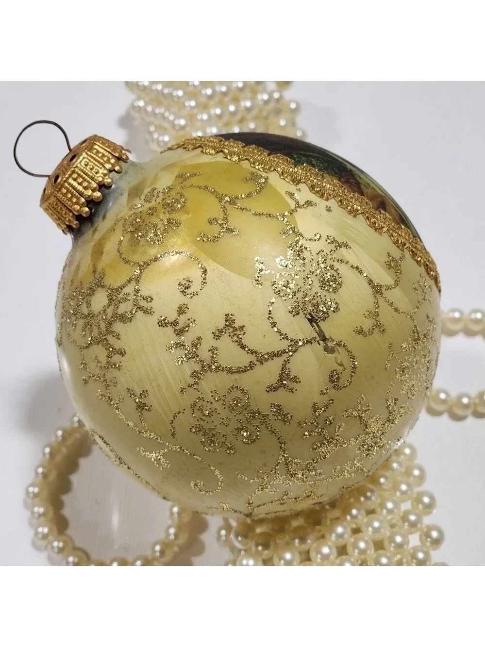 Vtg West Germany Silk Glass hand decorated Nativity ball Christmas ornament
